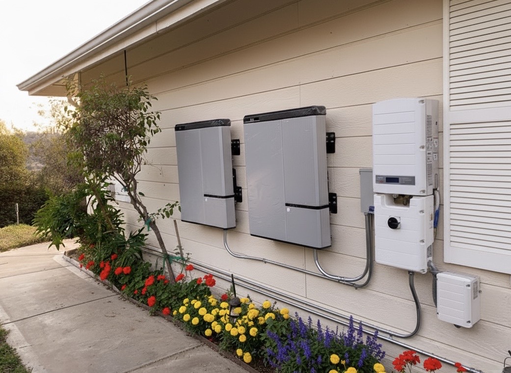 Tesla Powerwall battery storage system professionally installed on residential home exterior