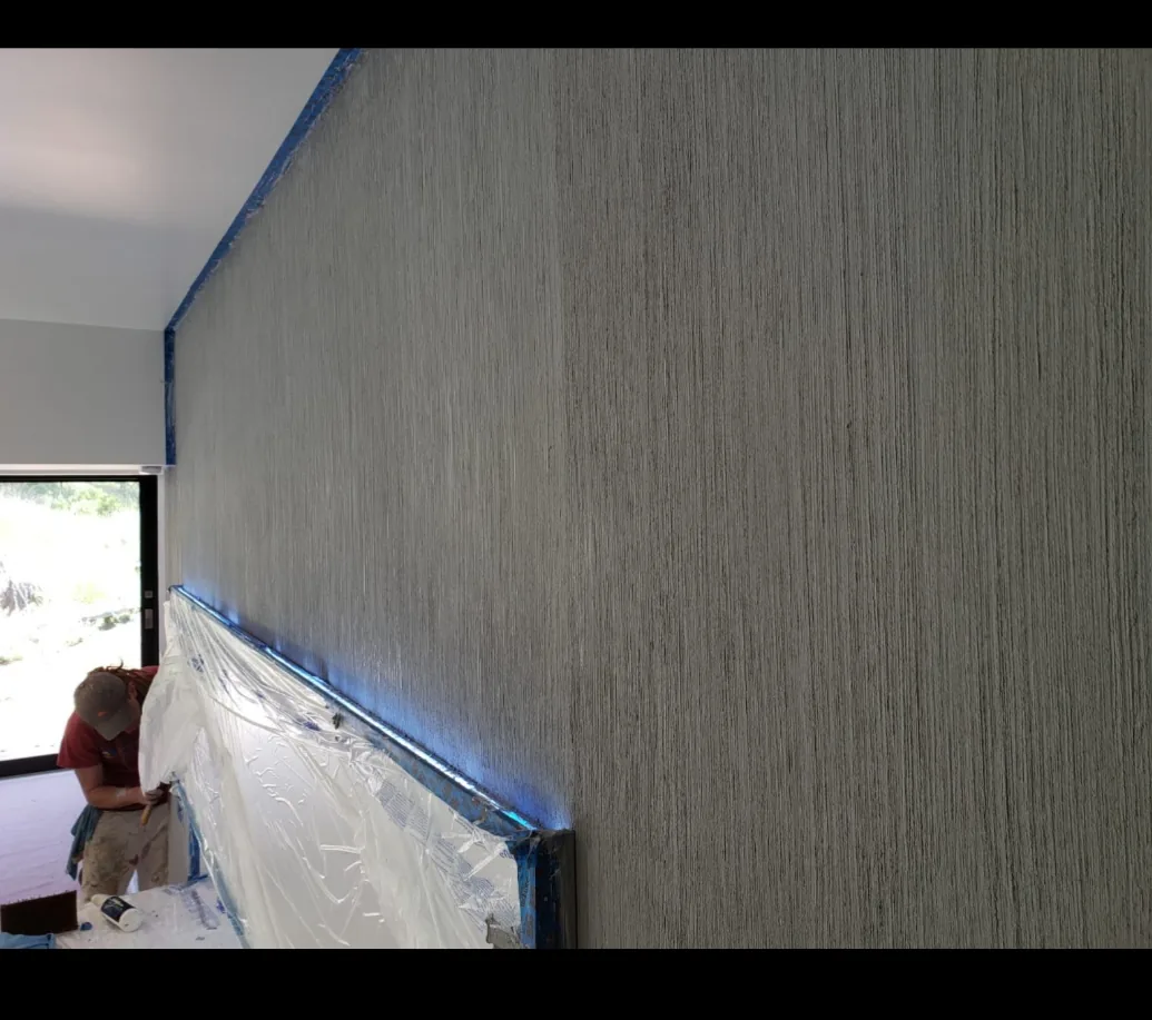 Hand-applied decorative plaster on an interior feature surface