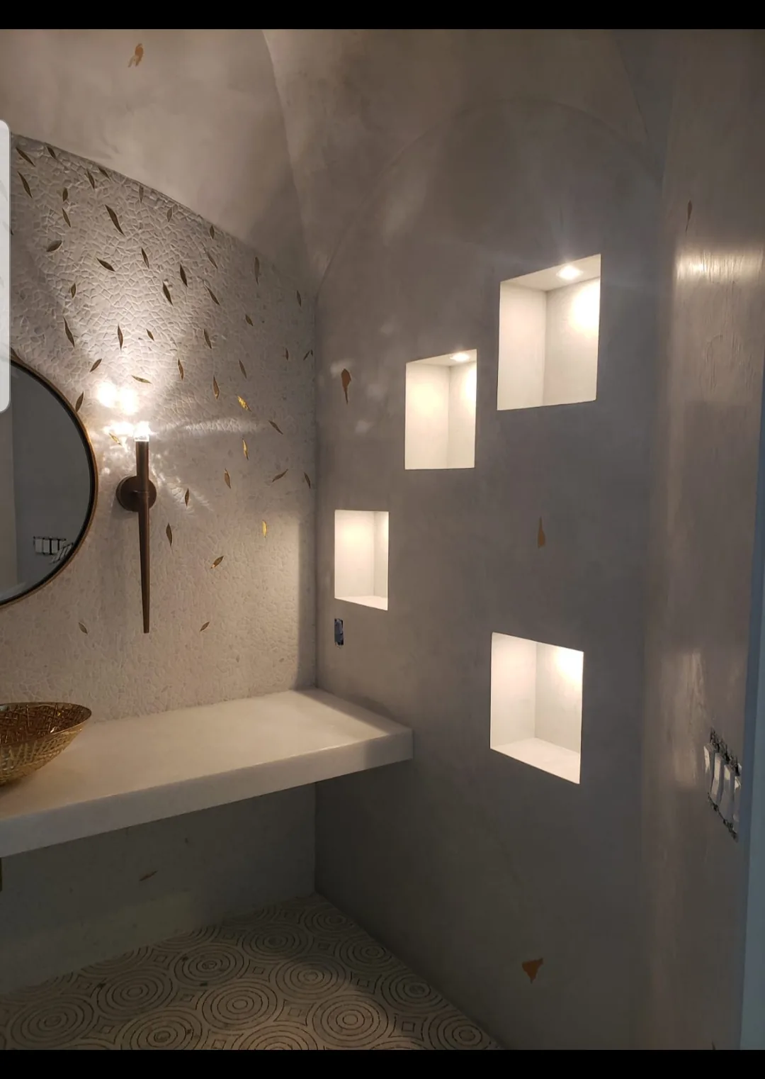 Finished decorative plaster wall with layered color and texture